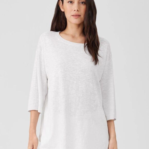 EUC Eileen Fisher Organic Linen Boat Neck Tunic 3/4-Sleeve Top sz Petite L - Picture 1 of 9